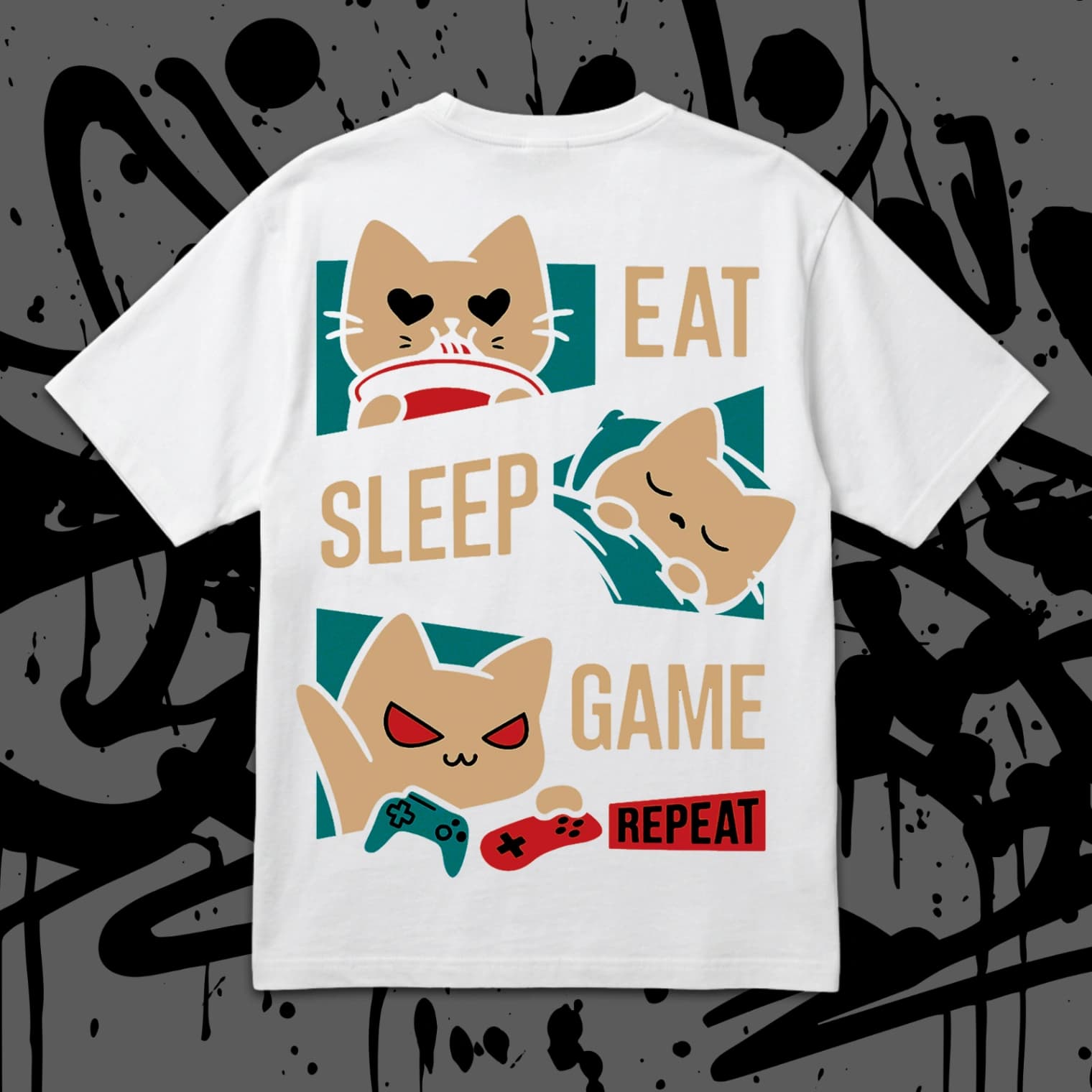 Тениска Oversize - Eat Sleep Game Repeat Cat